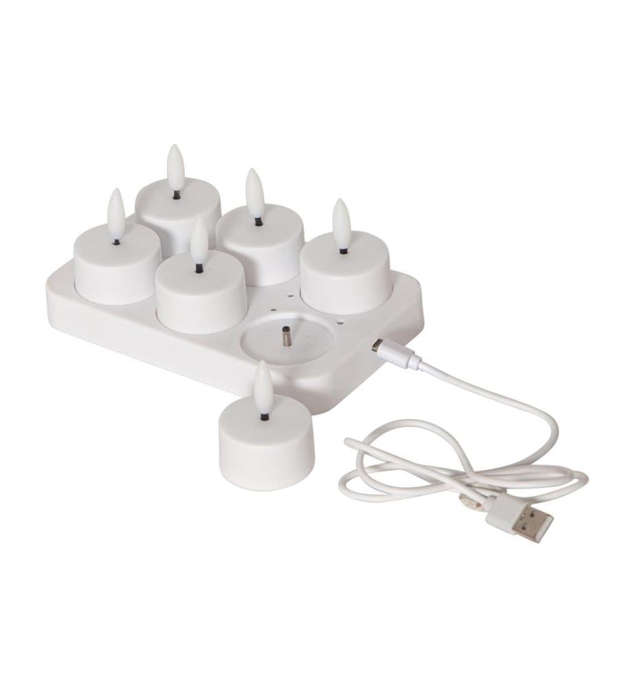 STAR TRADING - Set de bougies à chauffe-plat LED Flamme Charge 6, Blanc