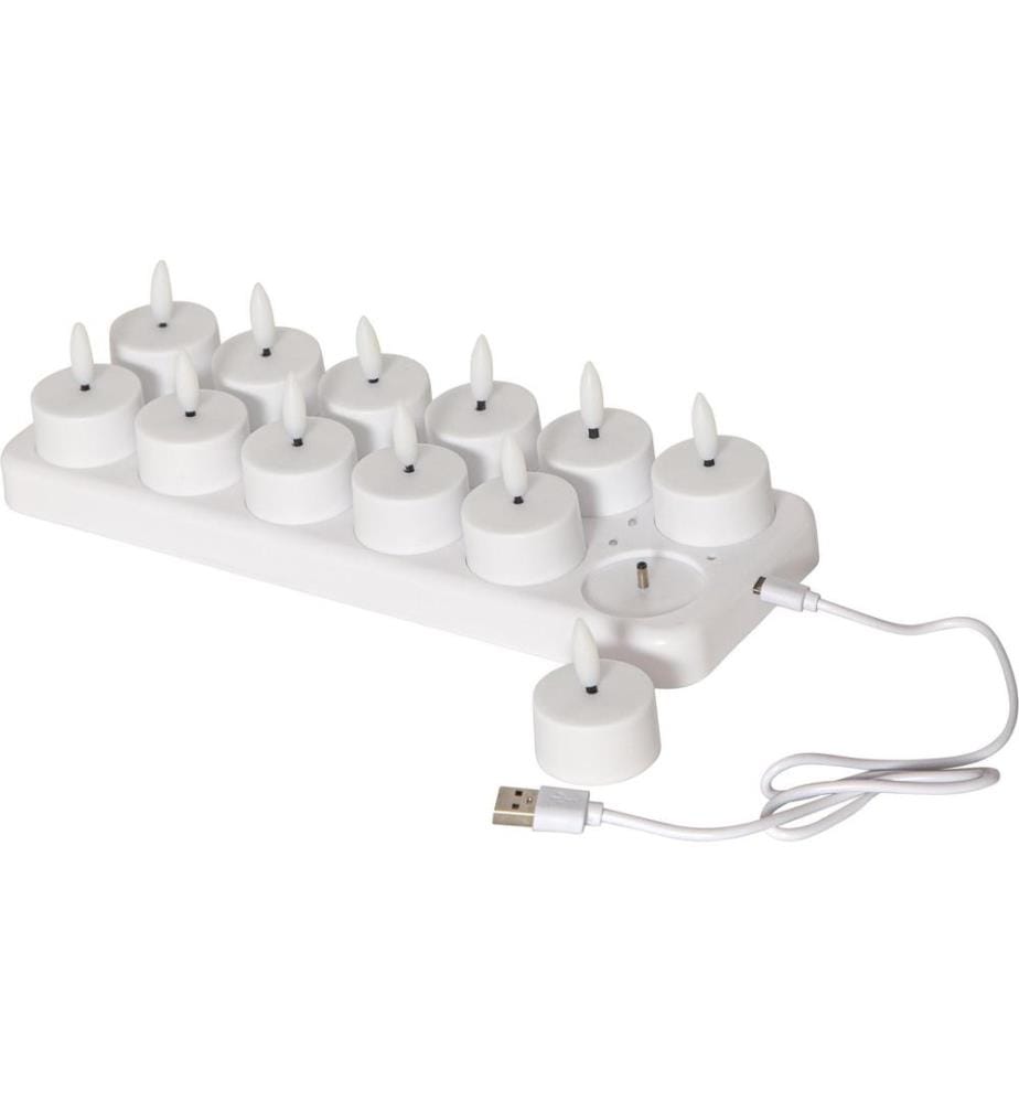 STAR TRADING - Set de bougies à chauffe-plat LED Flamme Charge 12er, Blanc