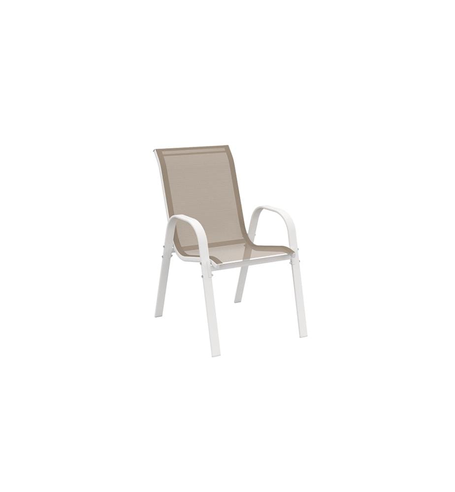 Lot de 4 Chaises de Jardin Empilables en Textilène - Blanc et Beige