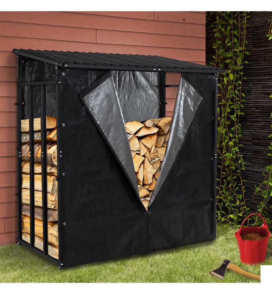 Abri Bûches en Métal 3 Stères avec Housse de Protection Zippable - Noir