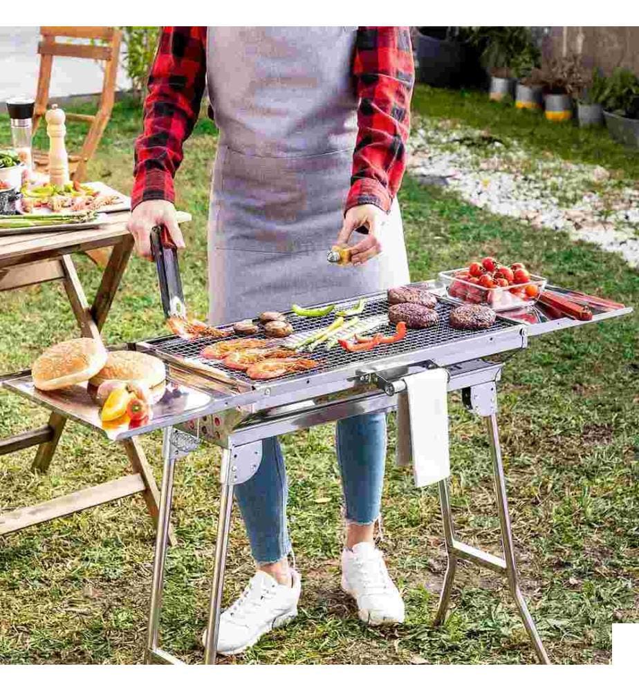 Barbecue au Charbon de Bois Pliable en Acier Inoxydable ExelQ