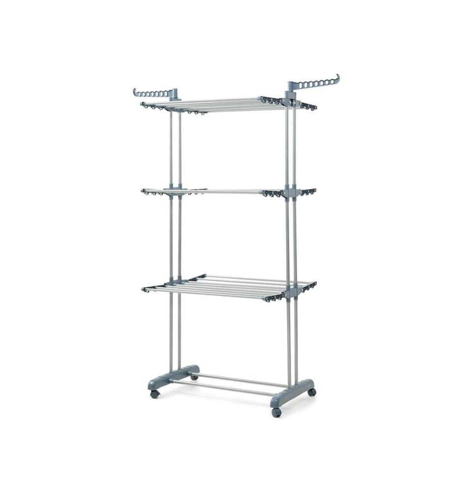 Séchoir à linge vertical pliable avec roues Dolver 24 barres - Gris et argenté