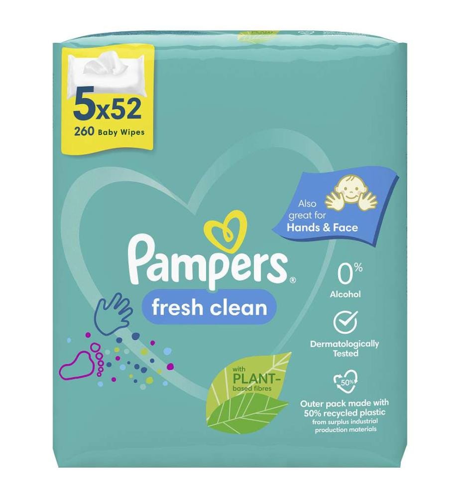 Fresh Clean - Lot de 5 paquets de 52 lingettes (260 lingettes au total)