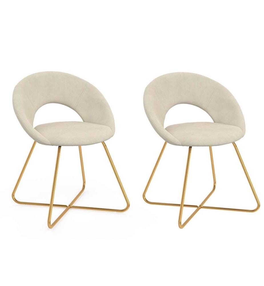 Lot de 2 Chaises Malone en Velours - Crème et Doré