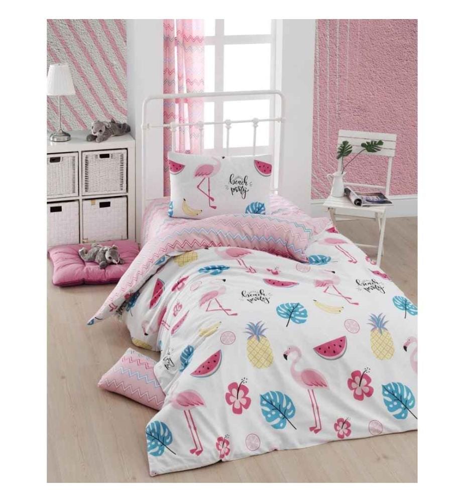 Housse de couette simple, blanc rose bleu jaune, 65% coton - 35% polyester