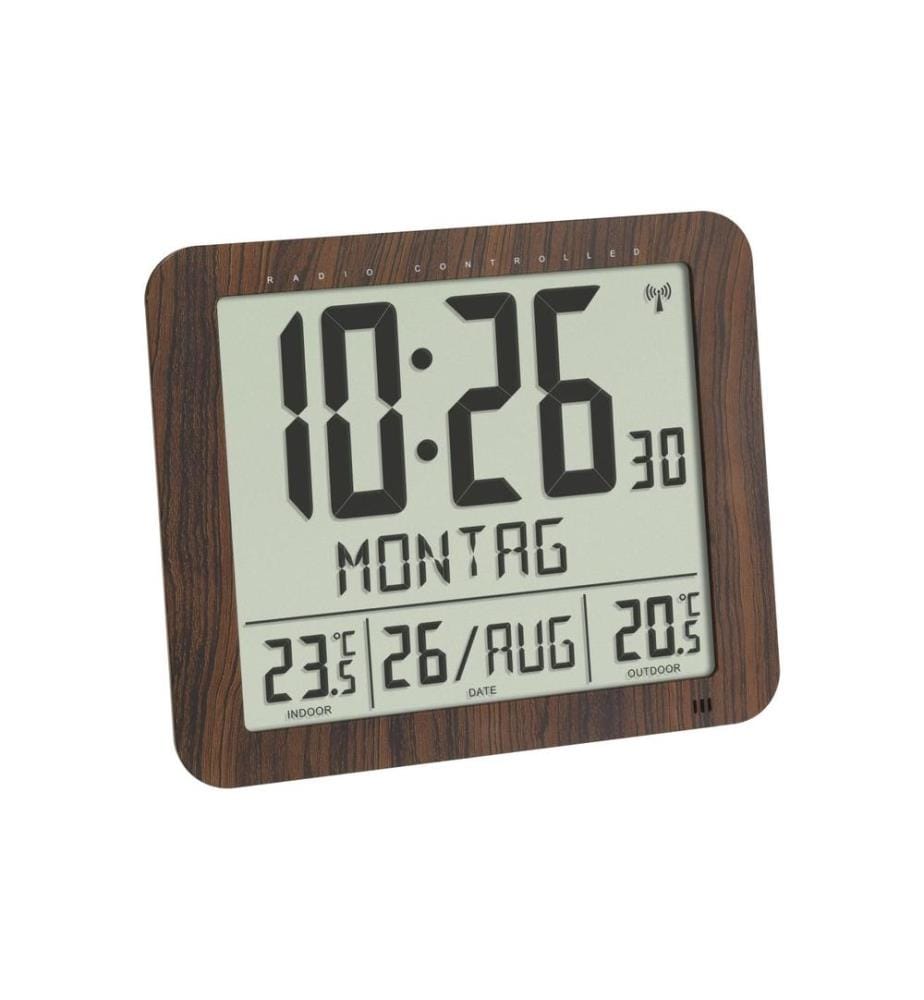 TFA DOSTMANN - Horloge radio-pilotée Numérique en aspect bois avec alarme de température