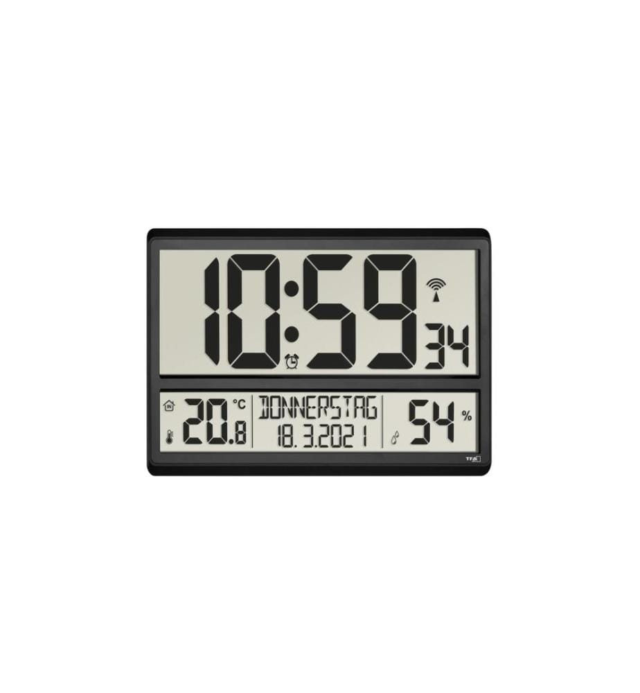 TFA DOSTMANN - Horloge murale radio XL avec climat ambiant Noir
