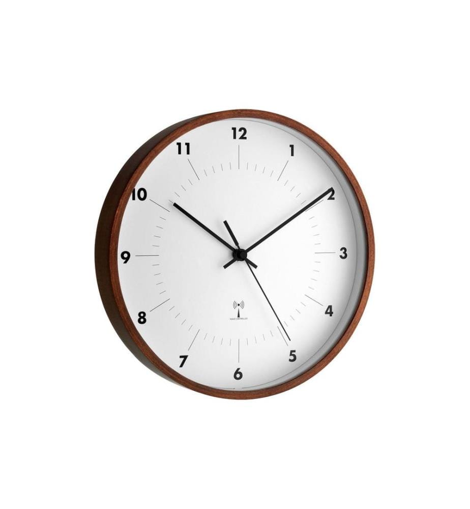 TFA DOSTMANN - Horloge murale radio avec cadre en bois 25,5 cm, Brun/Blanc