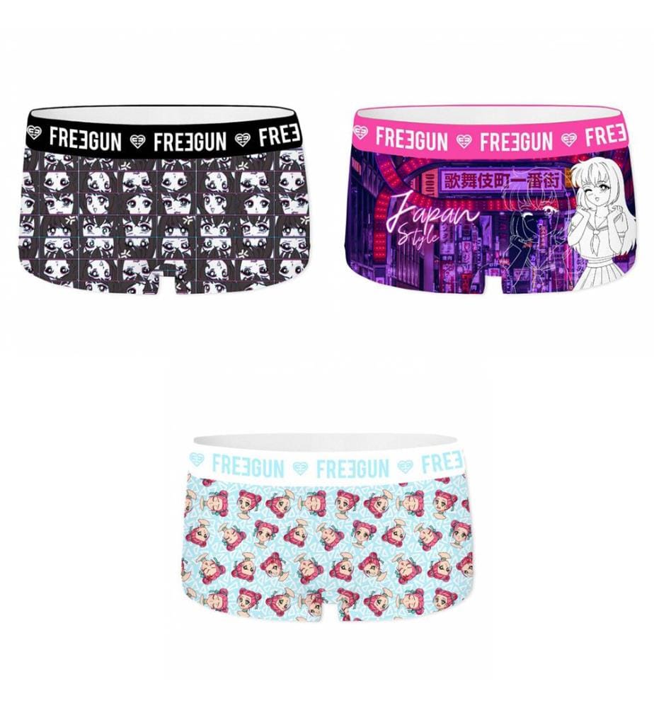 Lot de 3 shortys Japan Style - Violet, Blanc, Noir