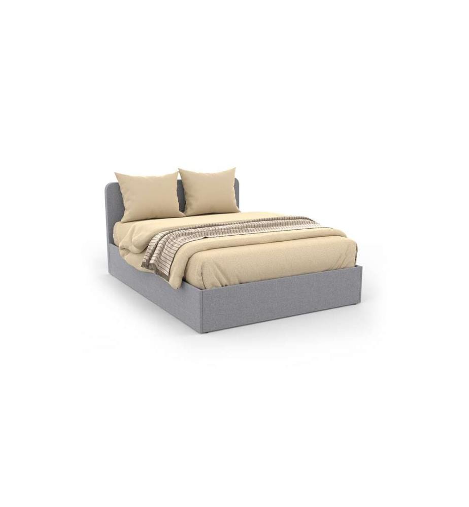 Lit Coffre en Tissu et Tête de Lit Arrondie Louise 140x190cm - Gris