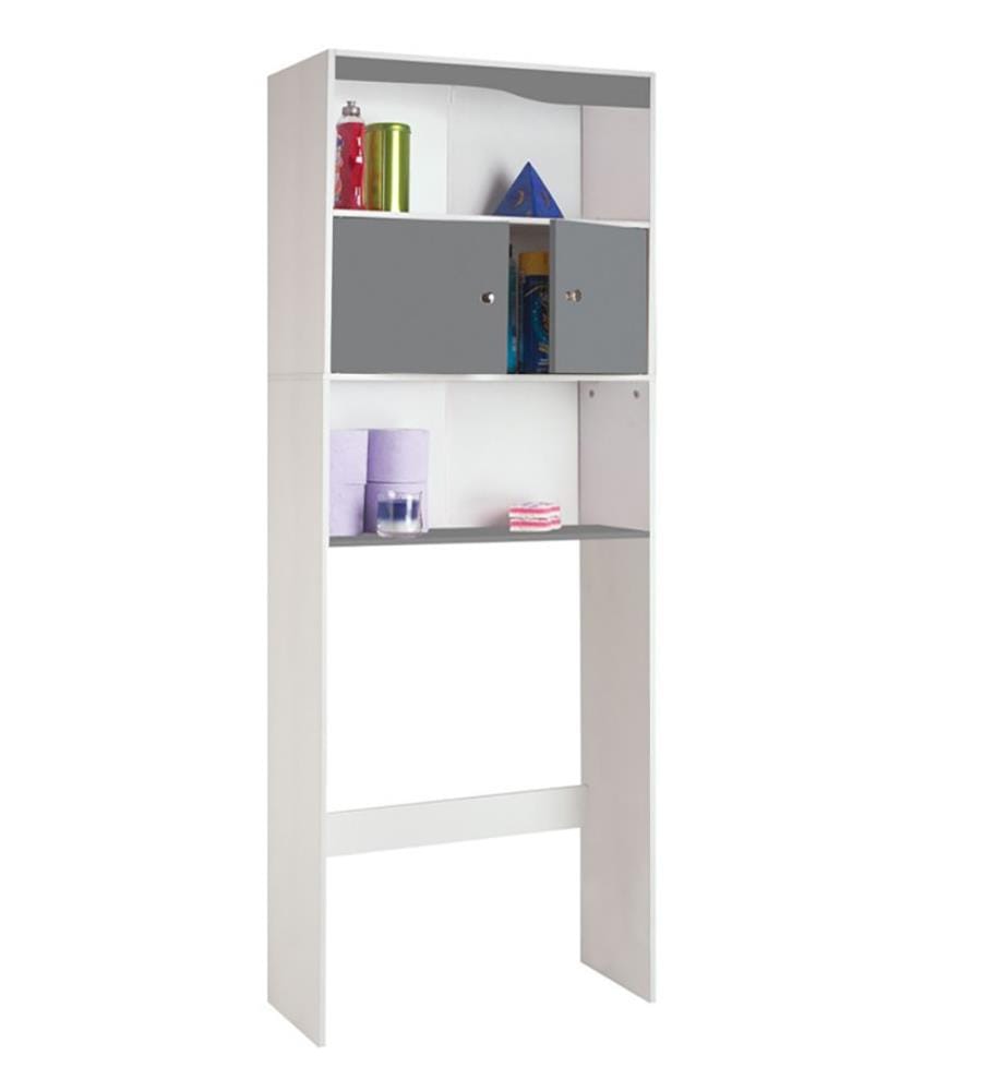 Meuble spécial dessus de WC avec placard double battant et étagères - Gris