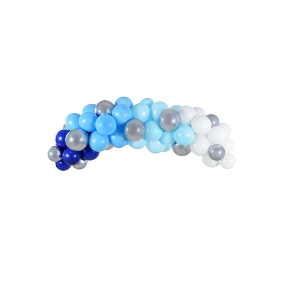 PARTYDECO - Ballon de baudruche Guirlande bleu-argenté 2 m, 60 ballons