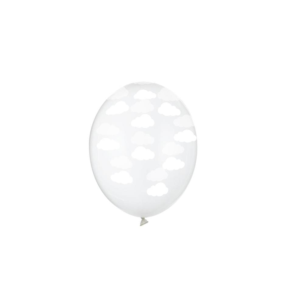 PARTYDECO - Ballon de baudruche Nuages Transparent/Blanc Ø 30 cm, 6 pièces