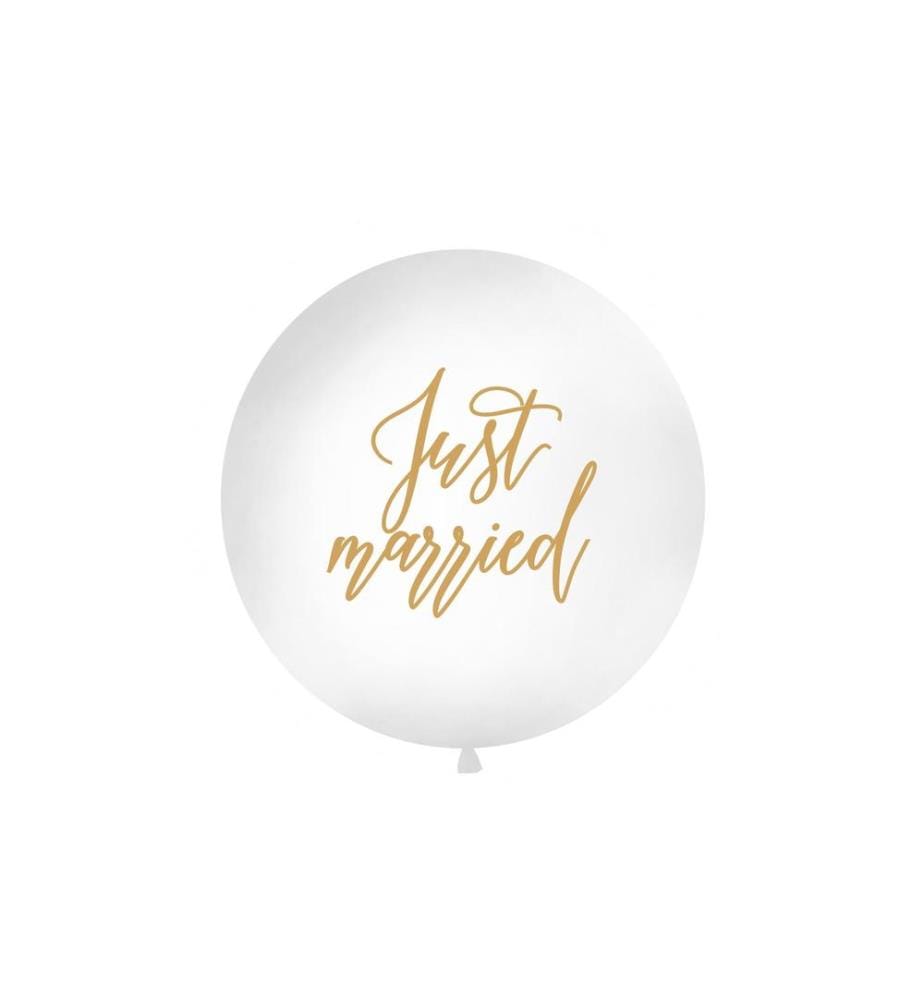 PARTYDECO - Ballon de baudruche Just Married Ø 1 m, Blanc