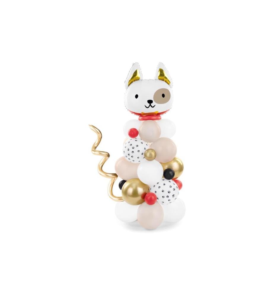 PARTYDECO - Ballon de baudruche Chien Doré/Blanc, 83 x 140 cm, 13 pièces