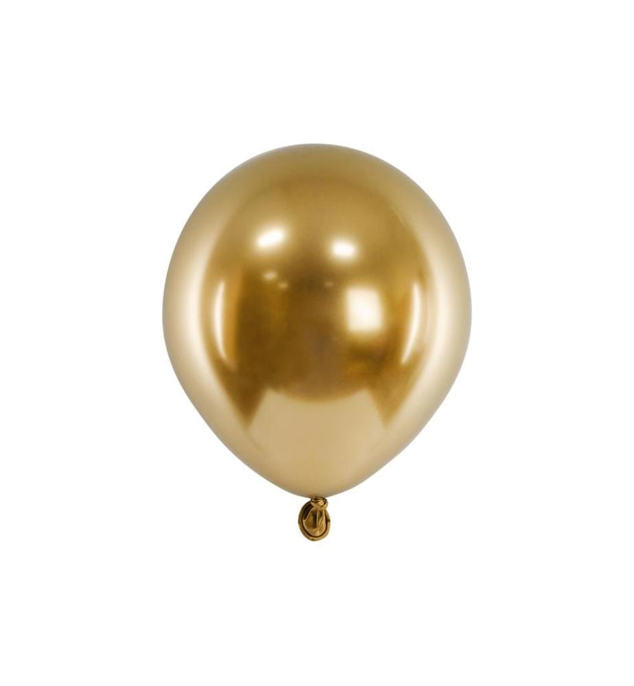 PARTYDECO - Ballon de baudruche Glossy Doré, Ø 12 cm, 50 pièces