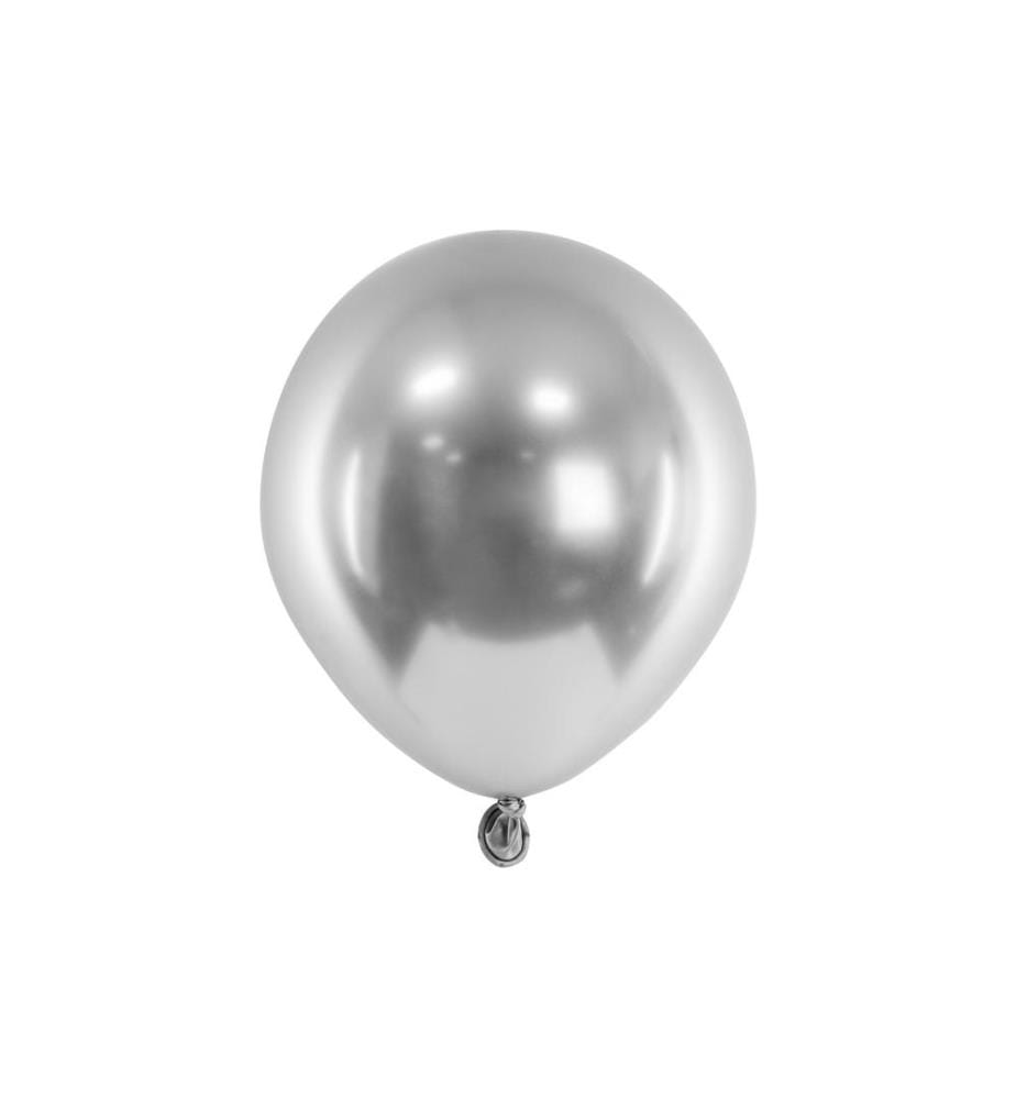 PARTYDECO - Ballon de baudruche Glossy Argenté, Ø 12 cm, 50 pièces