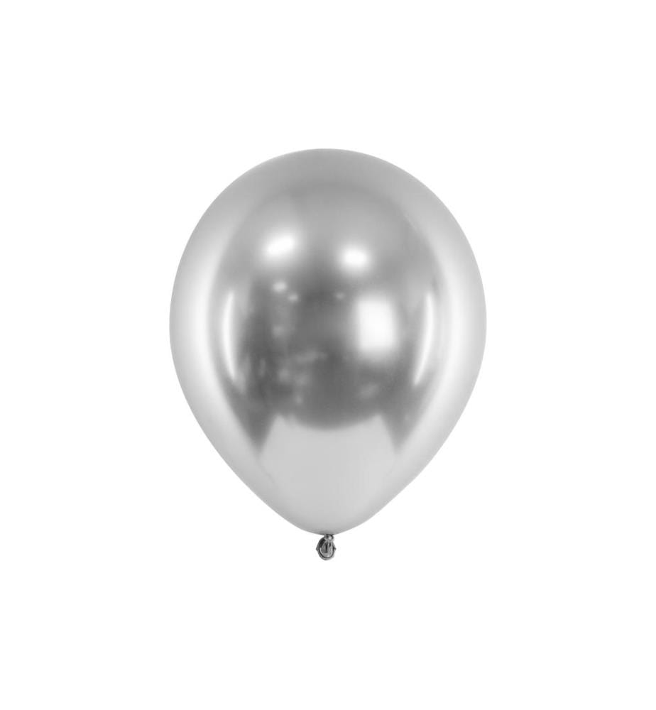 PARTYDECO - Ballon de baudruche Glossy Argenté, Ø 30 cm, 10 pièces