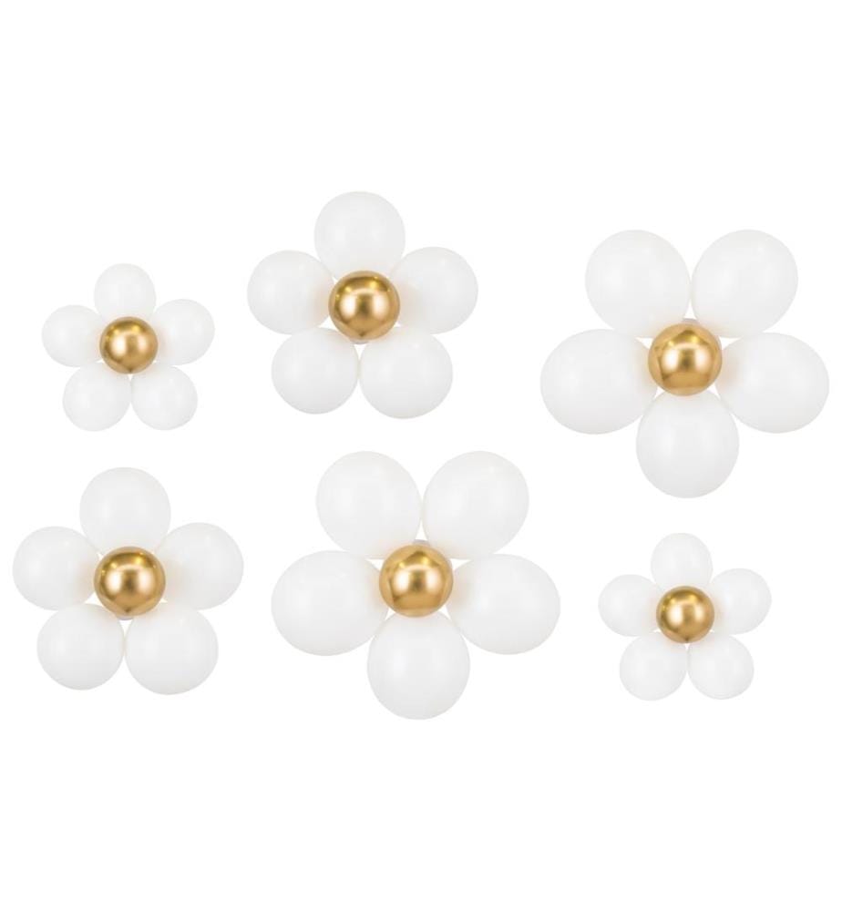 PARTYDECO - Ballon de baudruche Set de fleurs 40-50 cm, Doré/Blanc