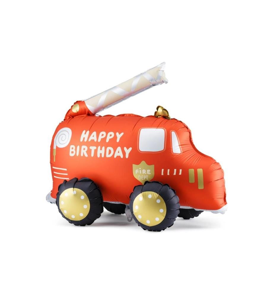 PARTYDECO - Ballon en aluminium Camion de pompiers avec paille 67 x 53 cm, 1 pièce