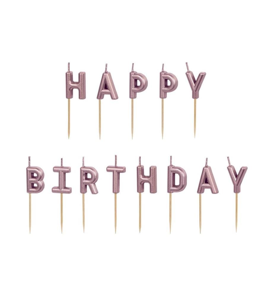 PARTYDECO - Bougies d'anniversaire lettres or rose, H 2.5 cm, 13 pces