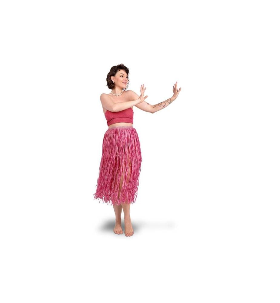 PARTYDECO - Jupe en raphia Hawaii rose, 77 cm