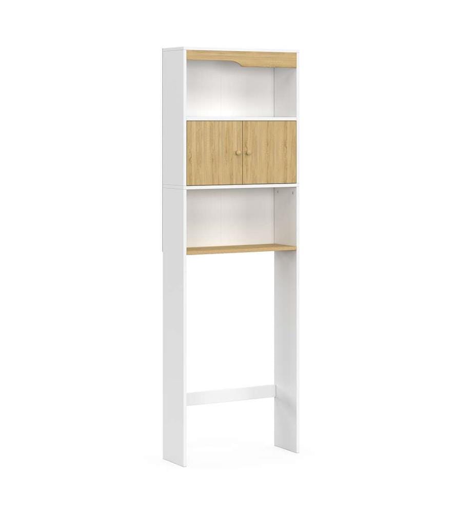 Meuble spécial dessus de WC avec placard bois et blanc