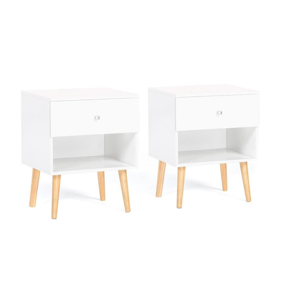 Lot de 2 Tables de Chevet Sur Pieds 1 Tiroir Emmie 40 x 34 x 50 cm - Blanc