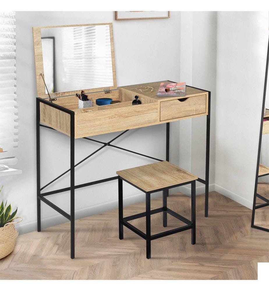 Coiffeuse industrielle Alana 83 x 39,5 x 75,5 cm - Bois et Noir
