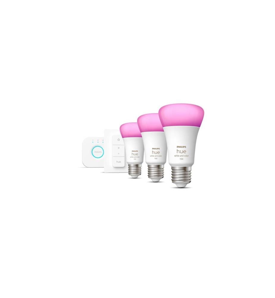 PHILIPS HUE - White & Color Ambiance E27 Set de 3 starters 1100 lm + variateur
