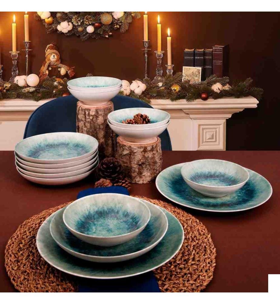 Service de Table (18 pièces) blanc bleu, porcelaine