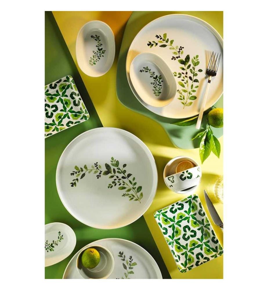 Service à déjeuner, 16 pièces, blanc, vert, 100% porcelaine