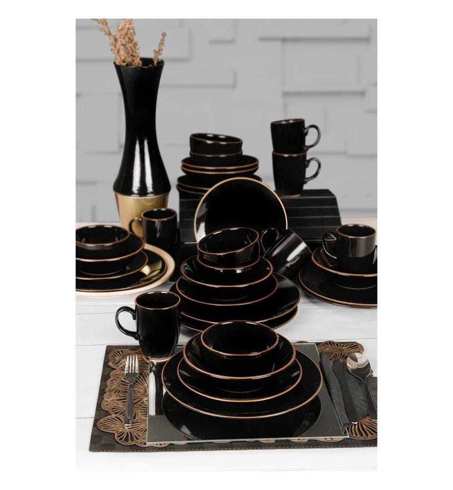 Service de Table (30 pièces) noir, grès céramique, n'absorbe pas l'eau