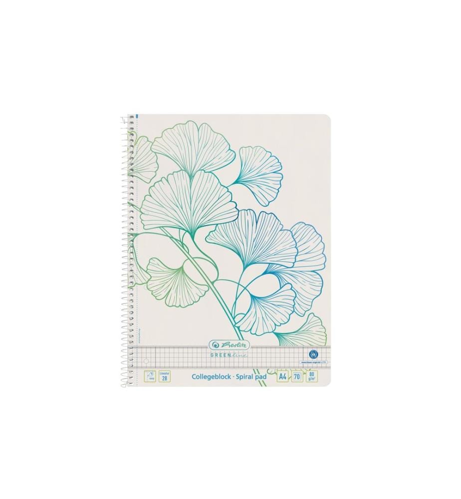 HERLITZ - Carnet de notes Greenline A4, À carreaux, Ginkgo