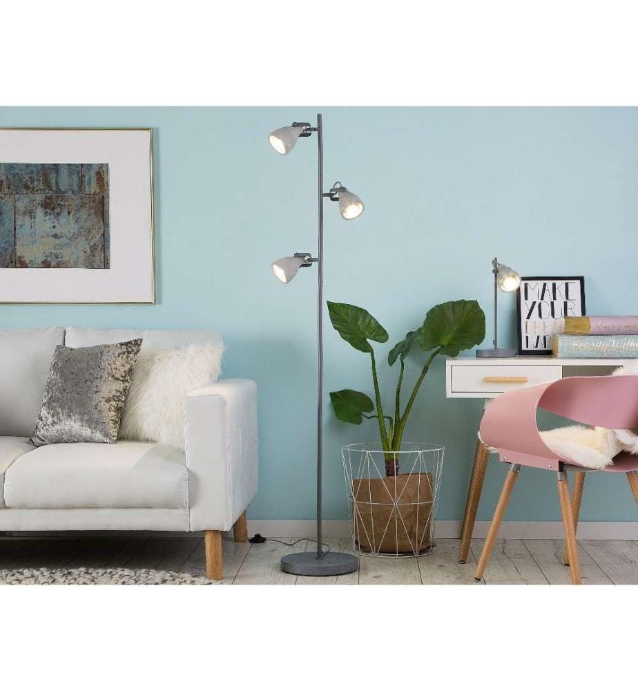 Lampadaire Gris en Béton avec 3 Abat-jours Réglables GU10 35W Design Industriel pour Éclairage de Salon ou Chambre Urbaine Moderne