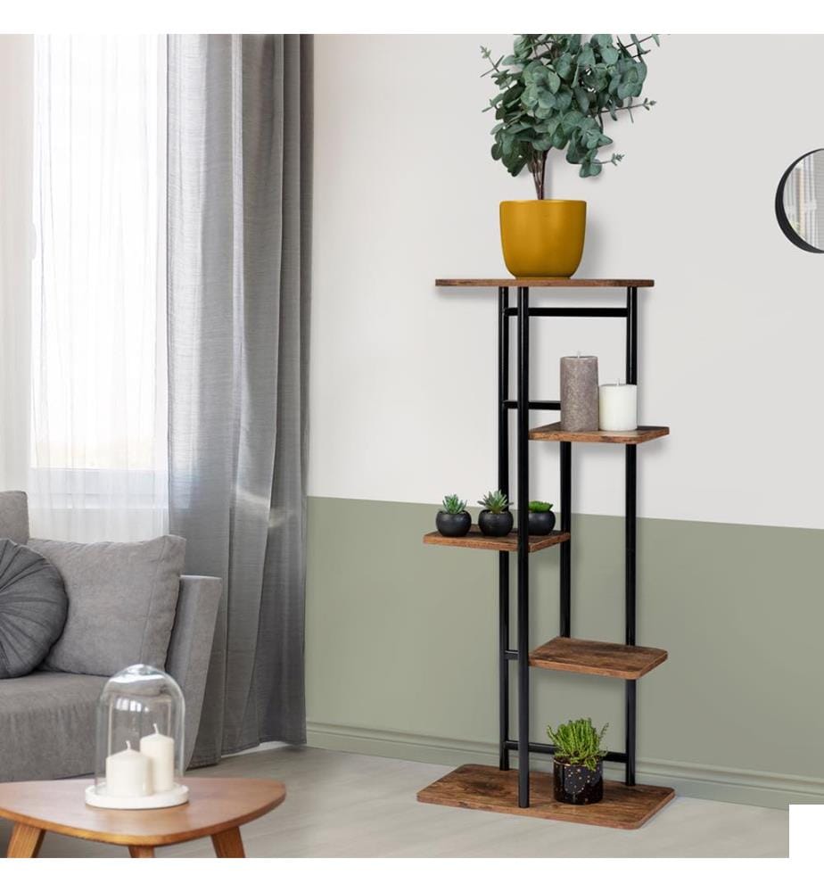 Porte-Plantes 4 Niveau x Elize - 43 x 23 x 95 cm - Noir et Brun