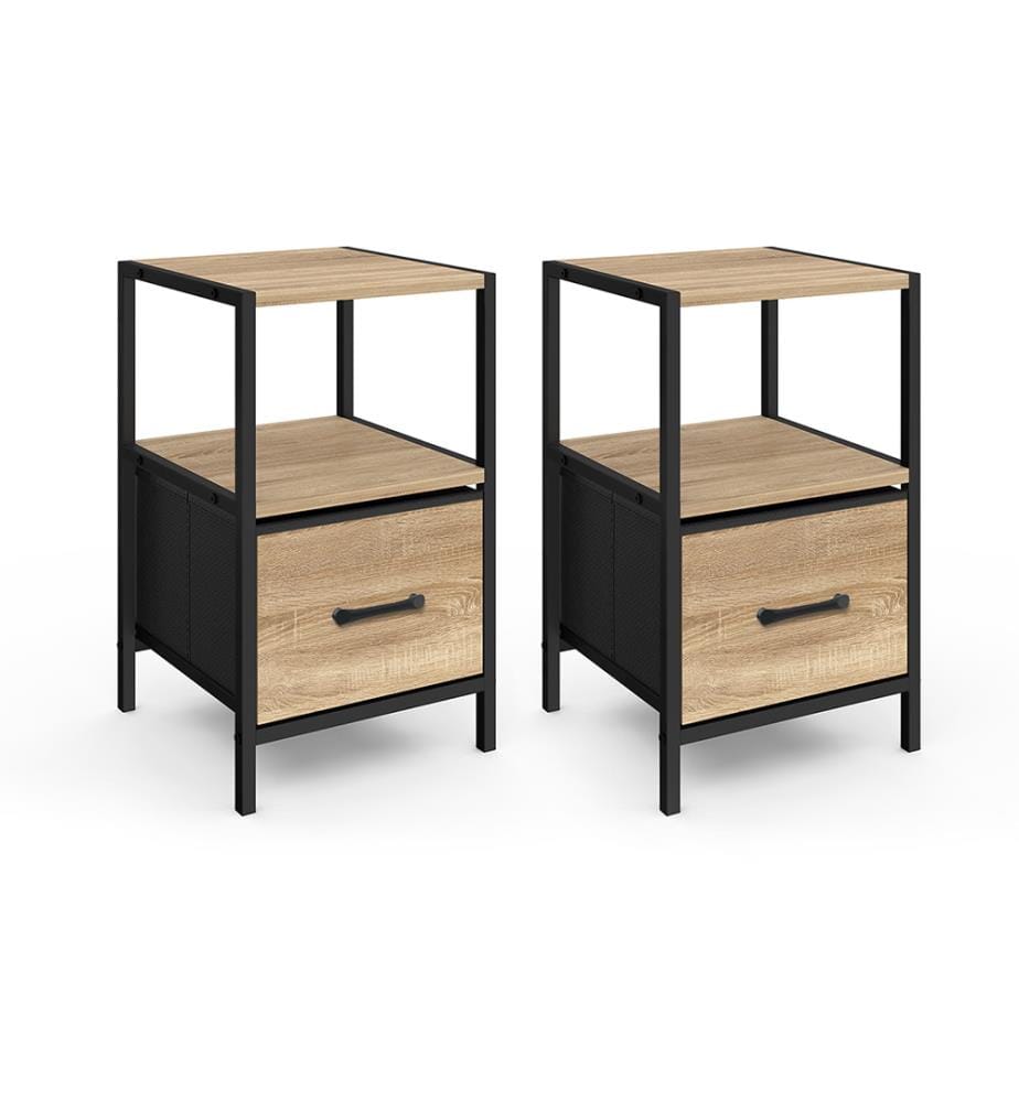 Lot de 2 Tables de chevet Iris avec 1 tiroir et 1 niche - Brun et Noir