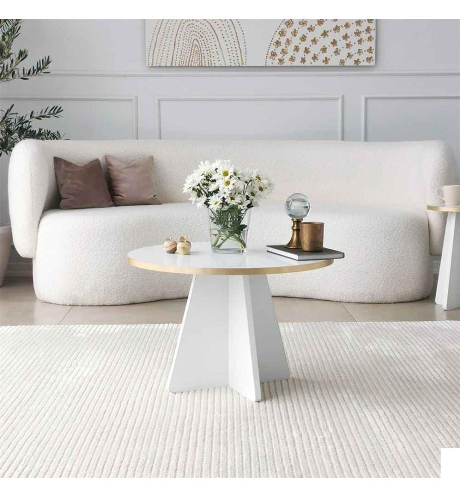 Table basse, or, blanc, panneau de particules mélaminé
