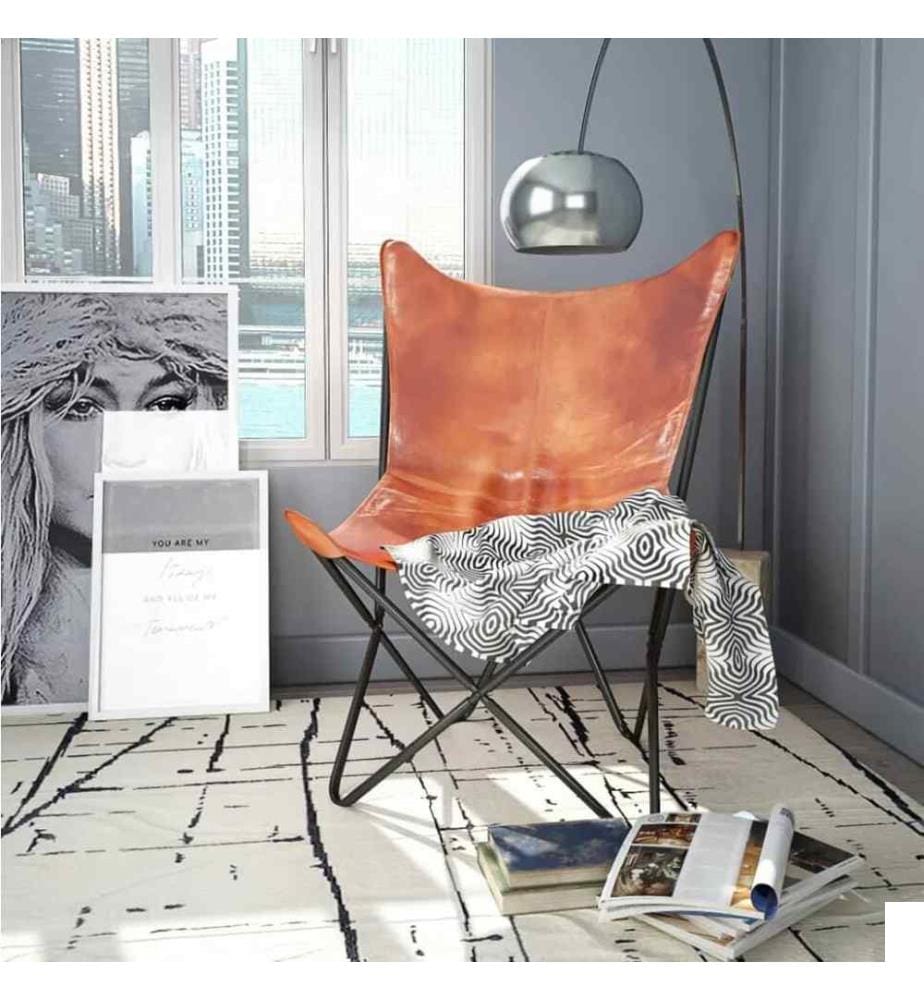Chaise papillon Marron Cuir véritable