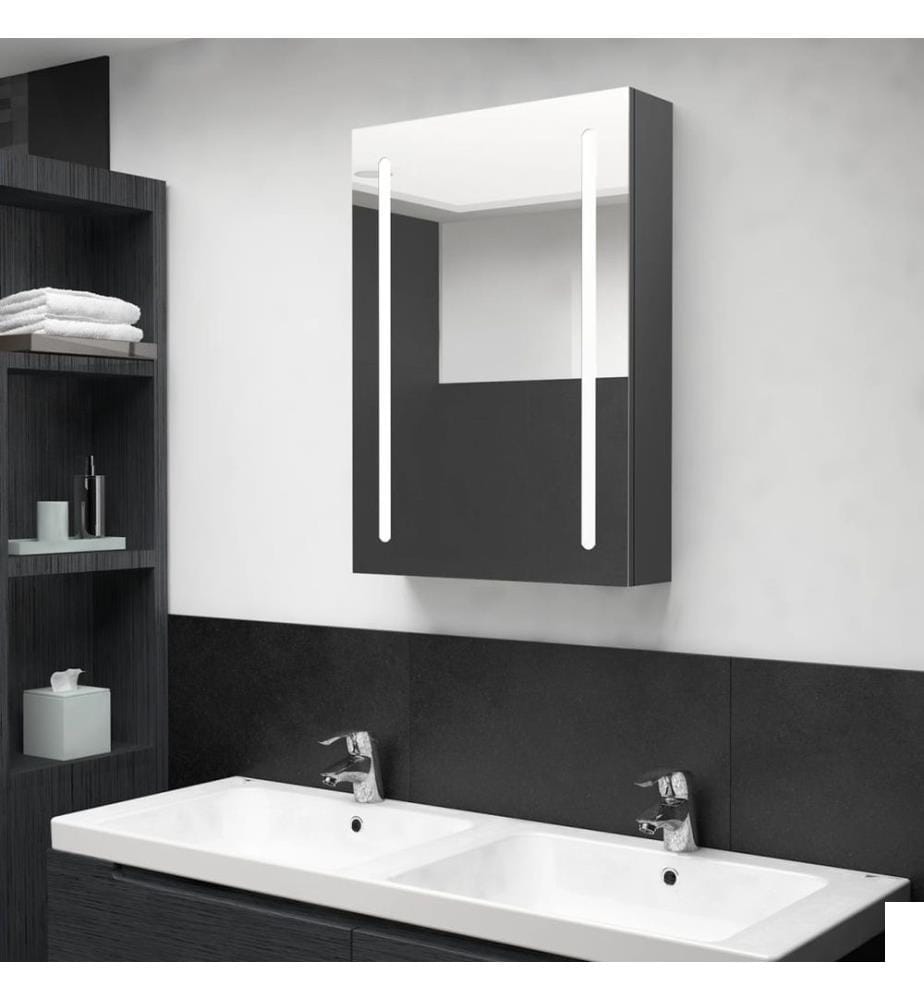 Armoire de salle de bain à miroir LED gris 50x13x70 cm