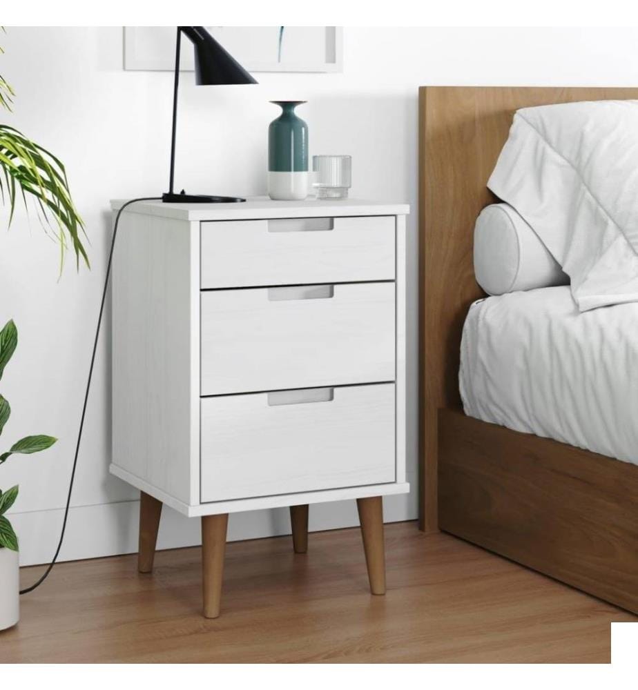 Table de chevet MOLDE Blanc 40x35x65 cm Bois de pin massif