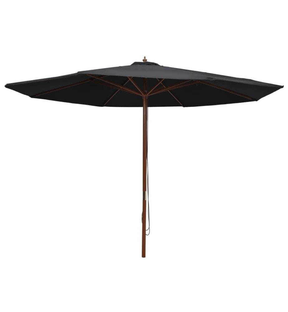 Parasol d'extérieur avec mât en bois 350 cm Noir