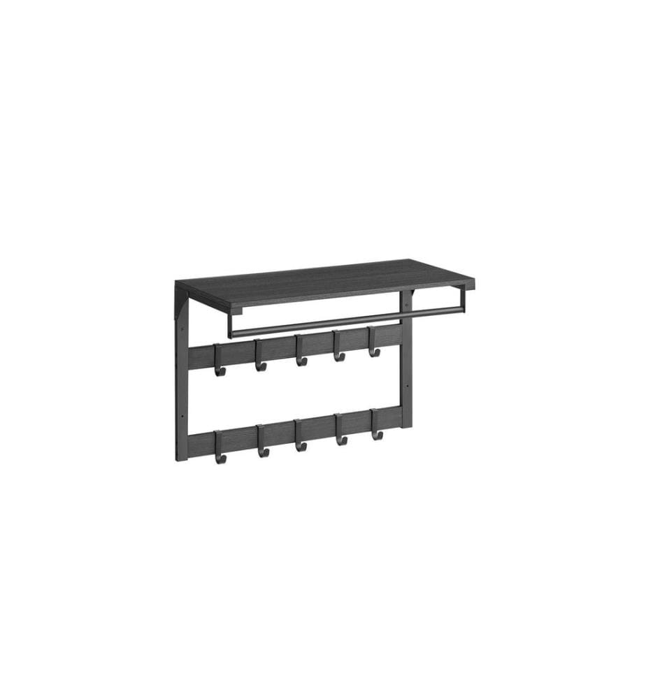 VASAGLE - Portemanteau mural 10 Crochets 65 cm x 42 cm, Noir