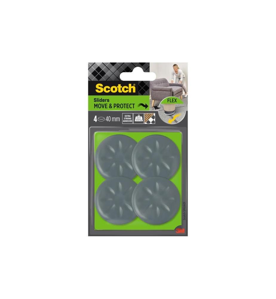 3M - Patins de meubles Flexibal, Ø 40 mm, Gris, pack de 4