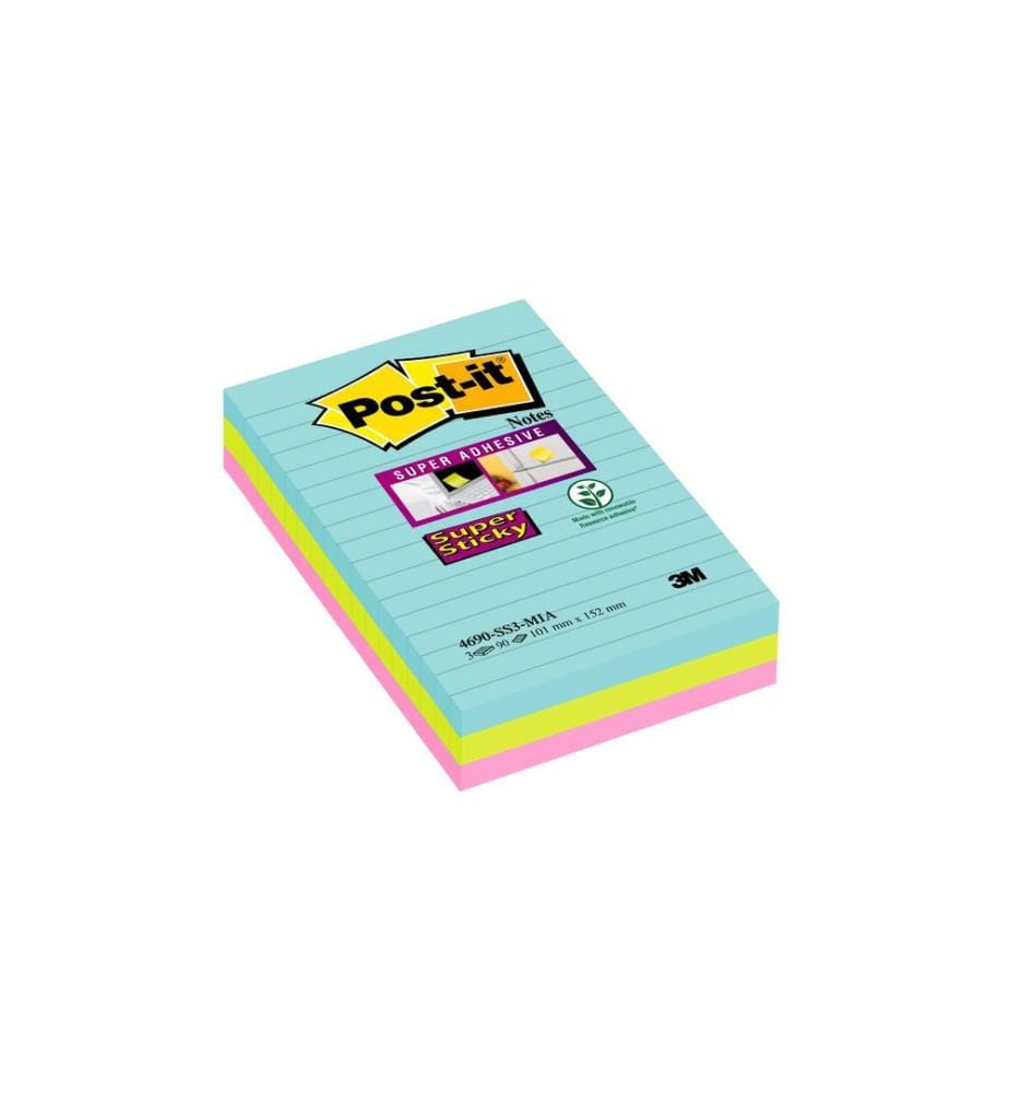 POST-IT - Fiche de bloc-notes POST-IT - Super Sticky 10.1 cm x 15.2 cm, 3 blocs