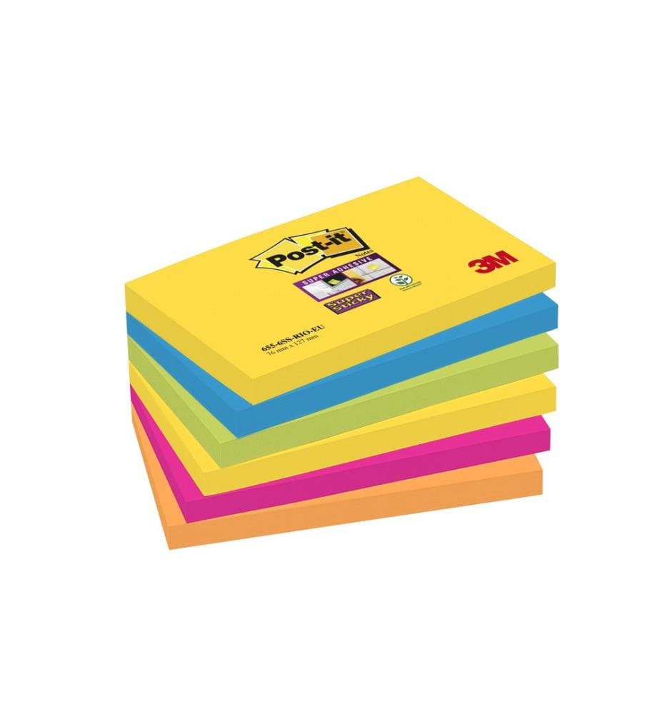 POST-IT - Fiche de bloc-notes POST-IT - Super Sticky 7.6 cm x 12.7 cm, 6 Blöcke