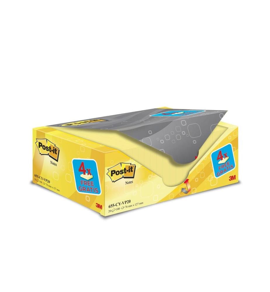 POST-IT - Fiche de bloc-notes POST-IT - 7.6 cm x 12.7 cm Gelb, 20 Blocke
