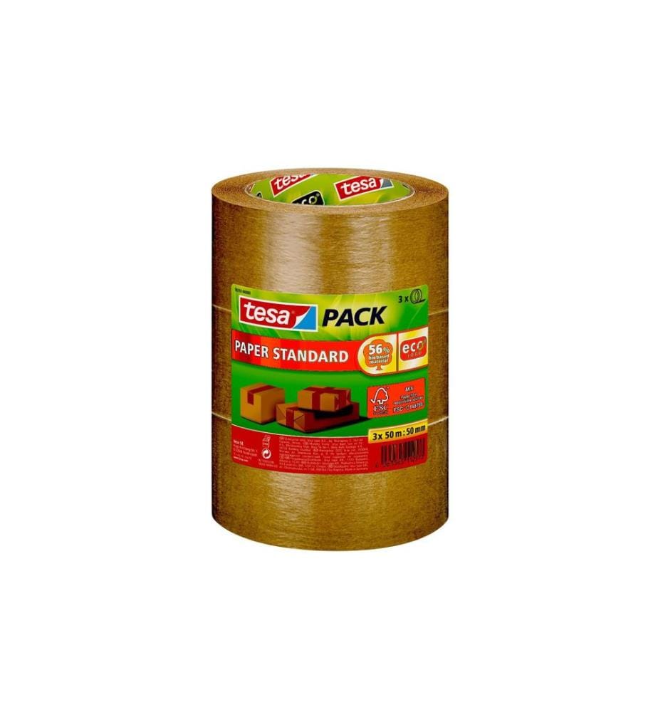 TESA - Ruban adhésif 3 x papier standard ecoLogo 50 mm x 50 m, Brun