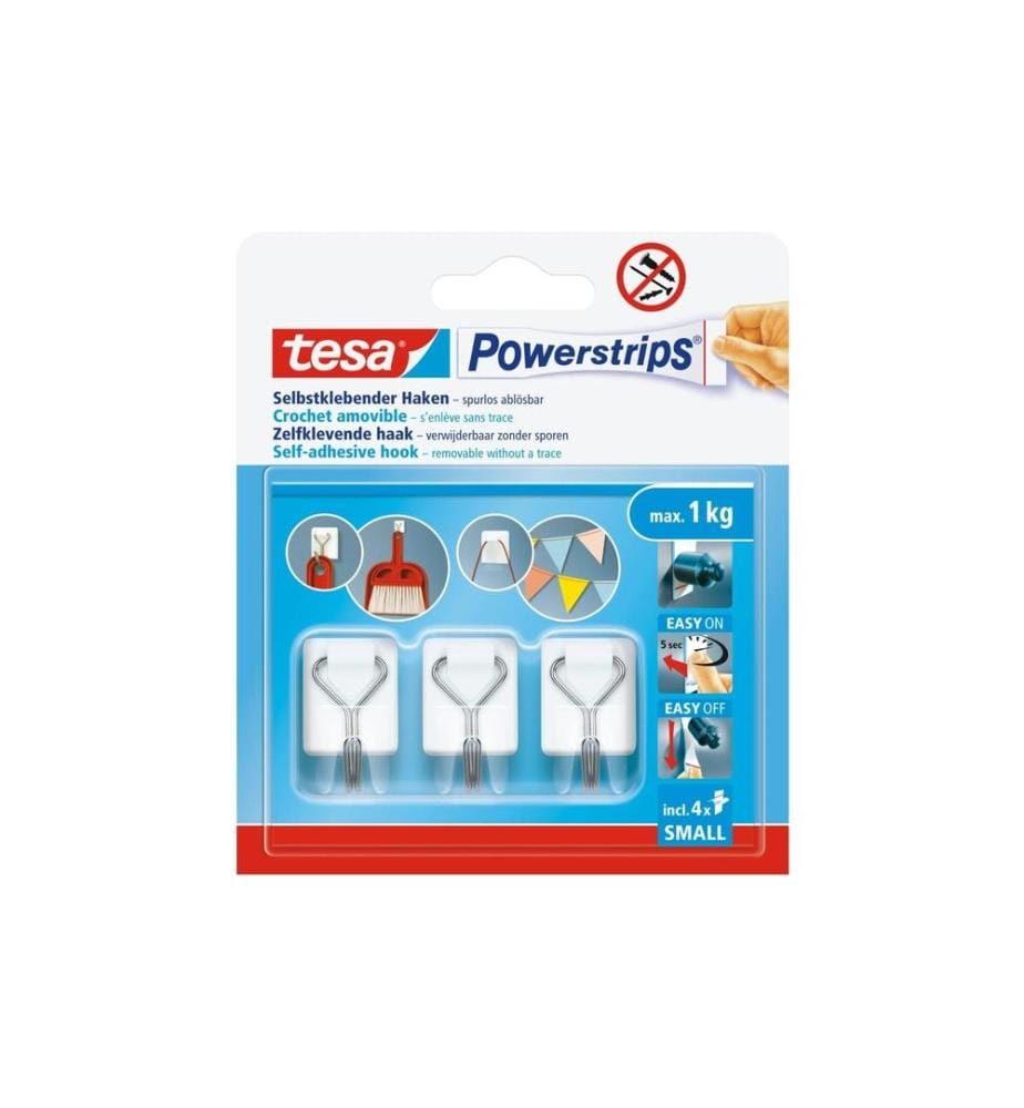 TESA - Crochet adhésif TESA - Powerstrips Crochet Adhésif Mural Small Blanc, 1 kg