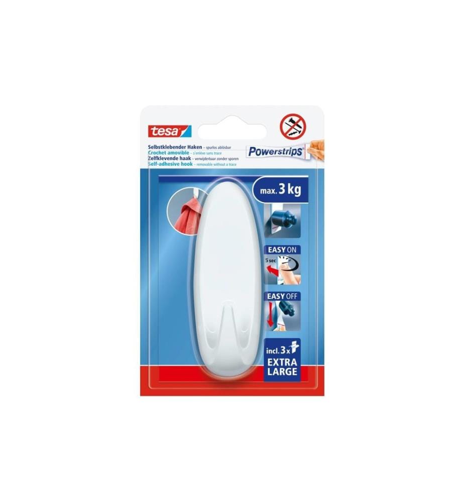 TESA - Crochet adhésif TESA - Powerstrips Crochet Adhésif Mural XL Ovale Blanc, 3 kg
